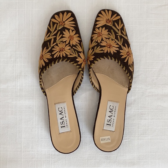 Vintage Isaac Mizrahi Floral Raffia Mules, Brown and Beige, 5.5 - Picture 3 of 6